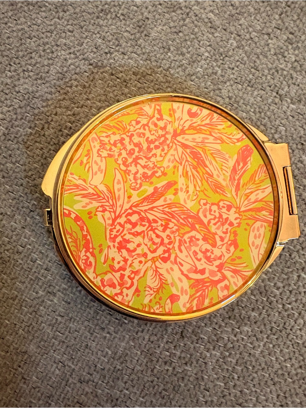 Lilly Pulitzer Gold Compact Mirror with Pink Floral Print